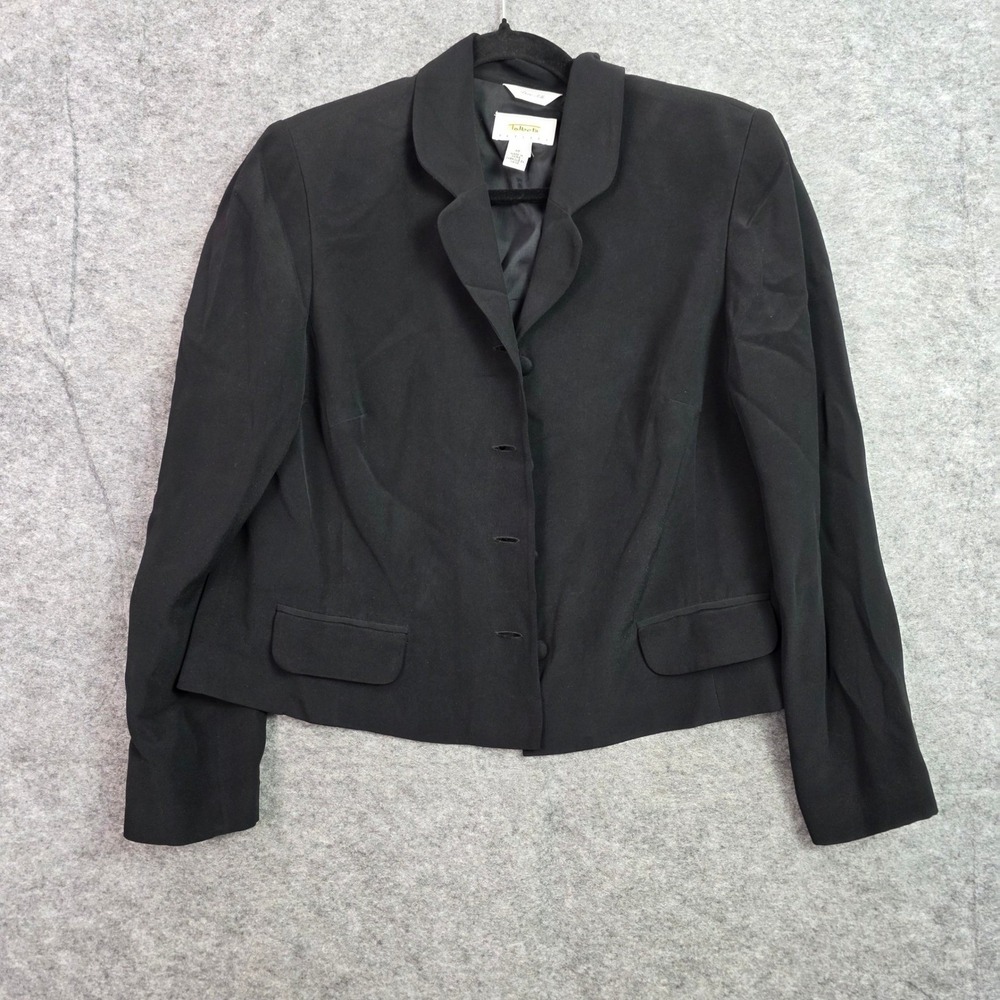 Talbots Petites Black 100% Pure Silk Blazer Jacket Size 10P Button Front